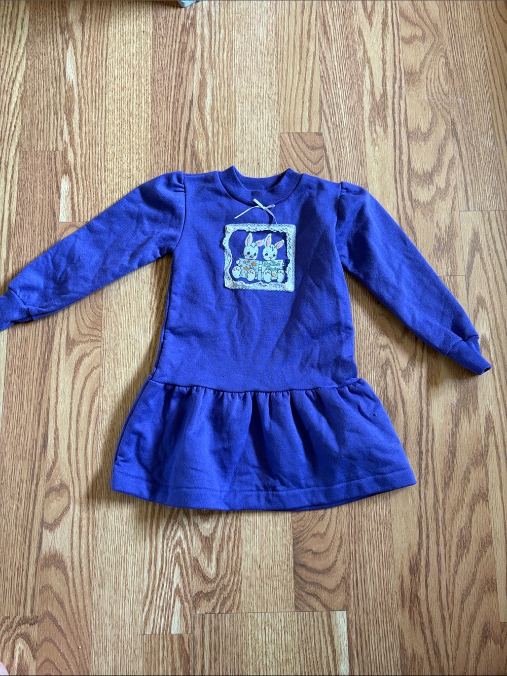 Vintage Girls Purple Bunny Long-Sleeve Dress
